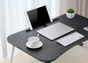 Foldable home office laptop table with tablet holder