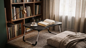 Space saving wooden laptop desk for home