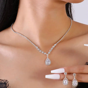 High-end bridal zircon necklace and earrings set for women