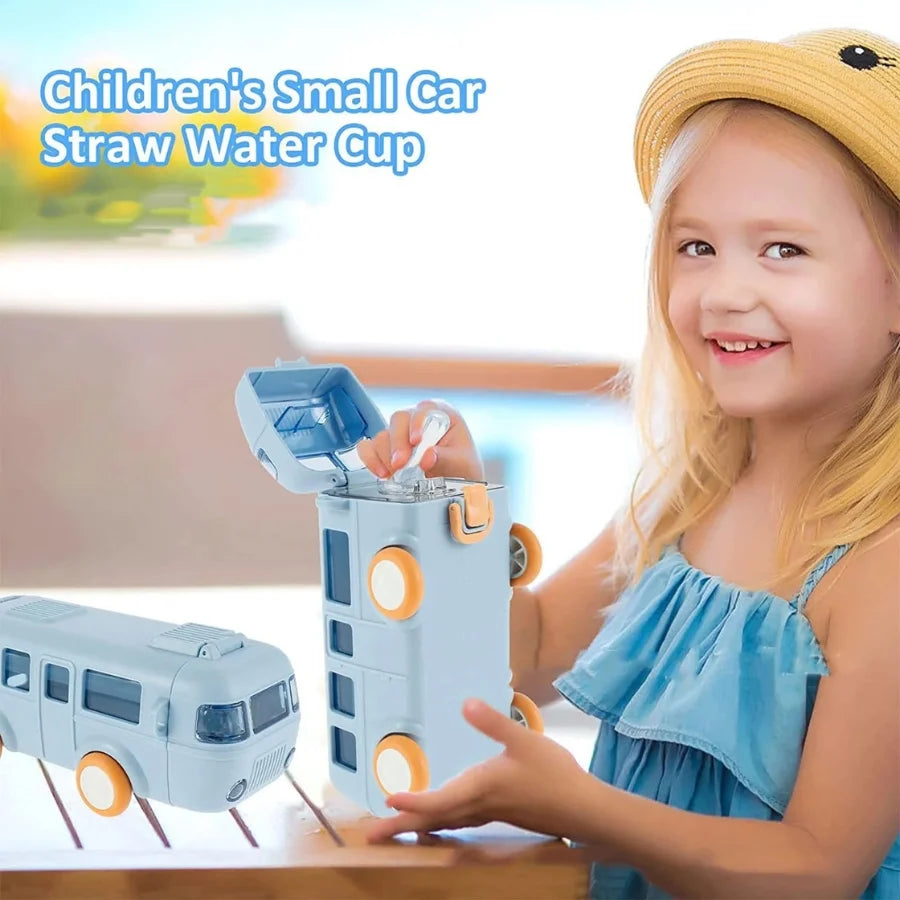 Bus Shape School Water Bottle | 500ml Leak-Proof Kids Water Bottle with Strap