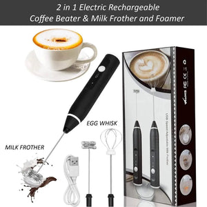 Rechargeable 2-in-1 coffee beater and milk frother