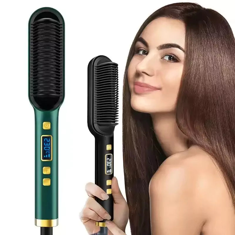 2-in-1 hair straightener brush and curling comb for smooth hair styling