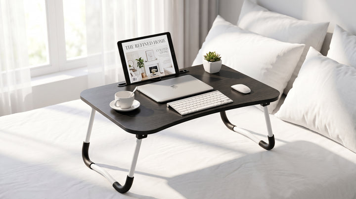 Wooden laptop table for bed with foldable portable design