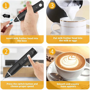 Handheld coffee frother for latte and cappuccino