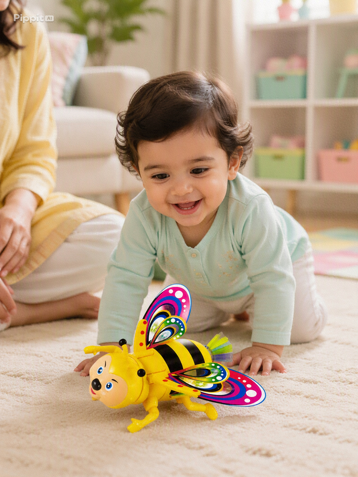 Battery Operated Crawling Bee Toy for Kids 1–5 | Musical Light-Up Bump & Go Toy