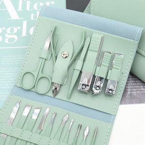 Premium 16-piece nail care kit with manicure and pedicure tools