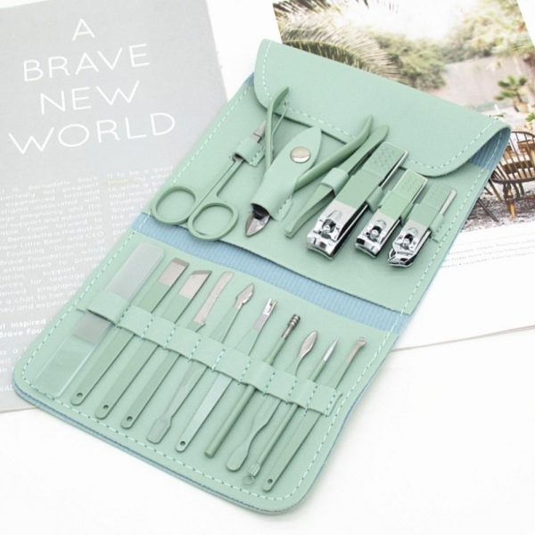 Portable manicure and pedicure kit with travel case