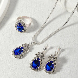 Blue sapphire heart jewelry set for women