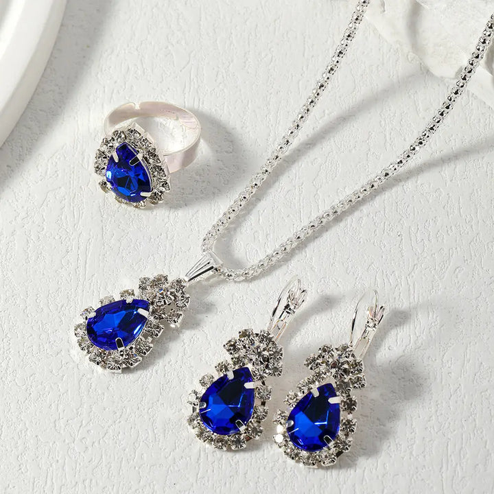Blue sapphire heart jewelry set for women