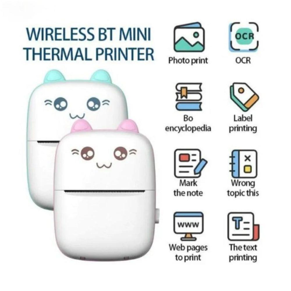 Pink wireless pocket printer with thermal paper
